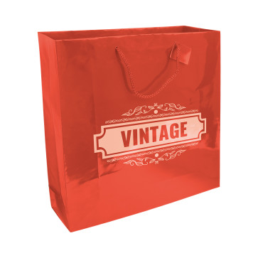Shopper con soffietto in carta laminata 157 g/m2 con rinforzo alla base, maniglie in cordino e biglietto auguri personalizzato promozionale-324