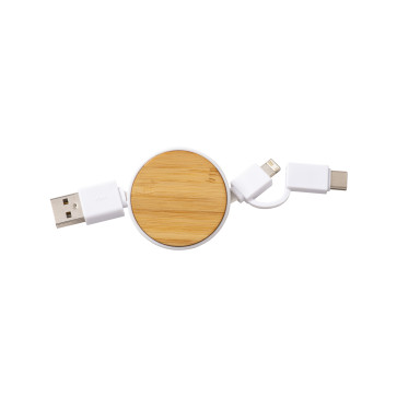 Cavo retrattile in bambù con adattatore 3 in 1 personalizzato promozionale-32