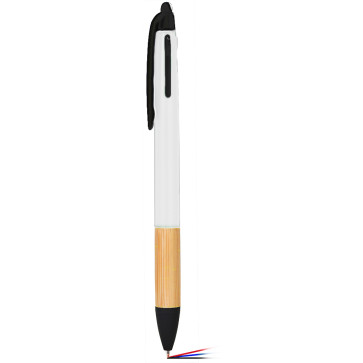 Penna a sfera a 3 colori con touch screen in plastica e bambù personalizzato promozionale-31