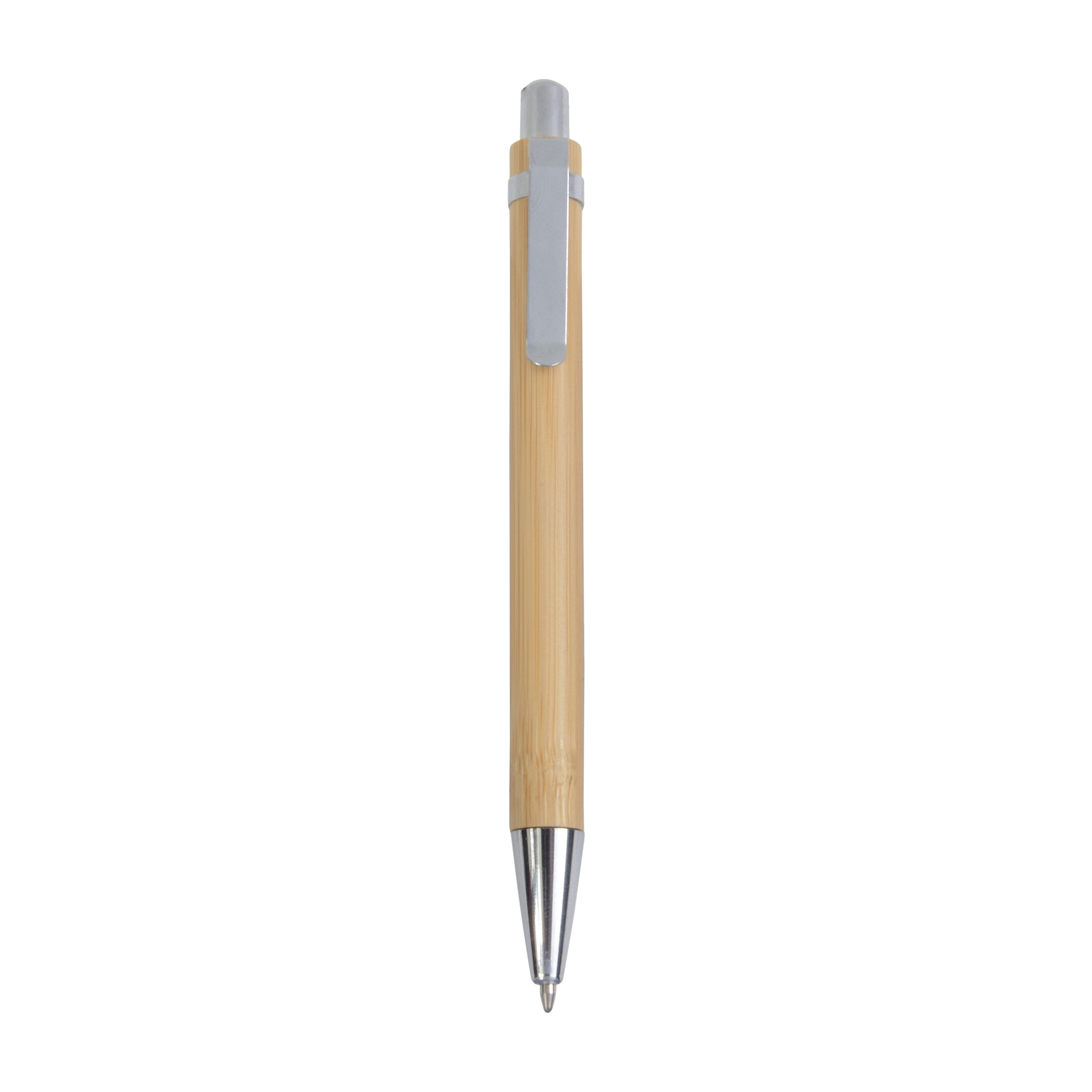 Penna a scatto in bambù con particolari cromati personalizzato promozionale-31