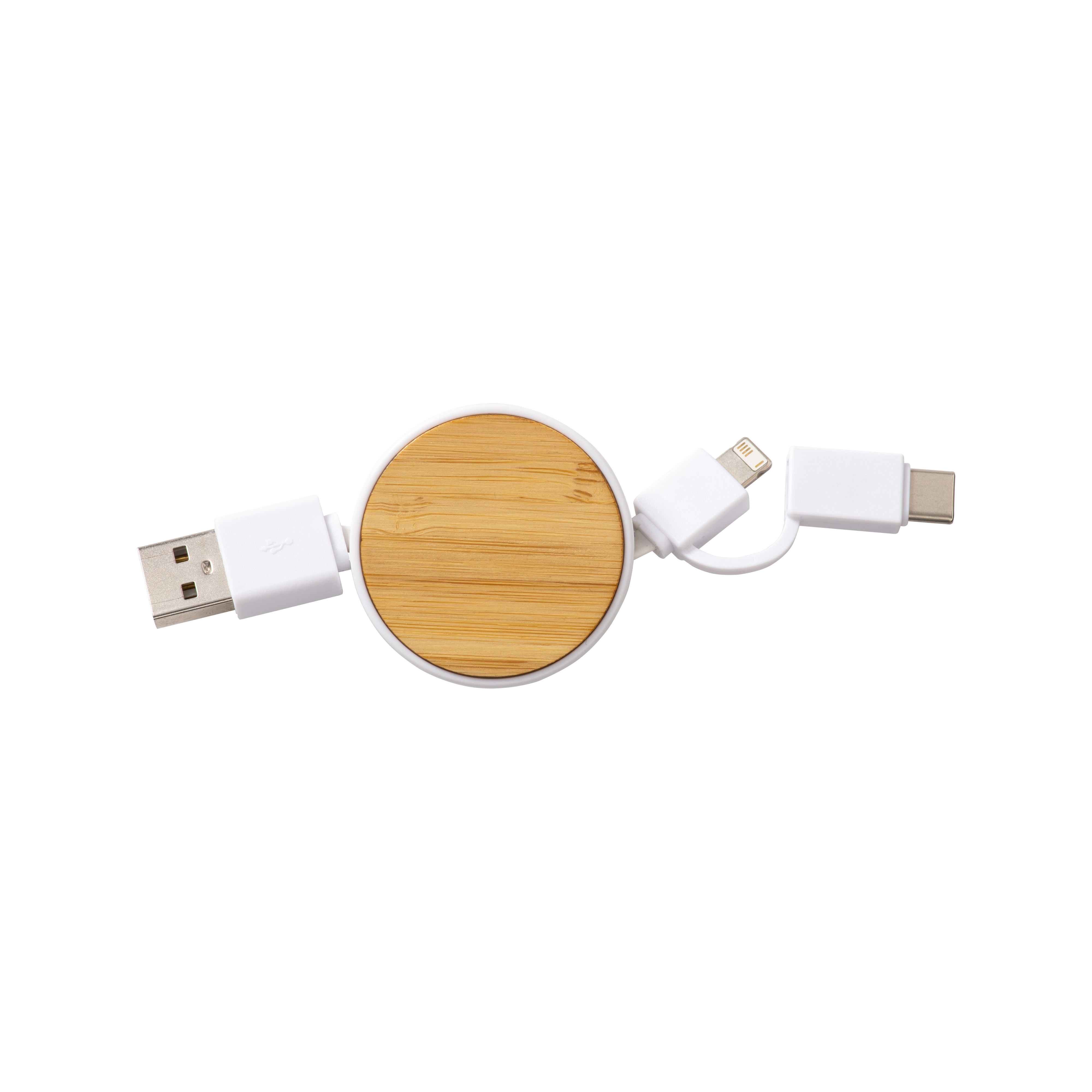 Cavo retrattile in bambù con adattatore 3 in 1 personalizzato promozionale-32