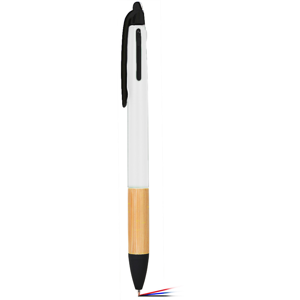 Penna a sfera a 3 colori con touch screen in plastica e bambù personalizzato promozionale-31