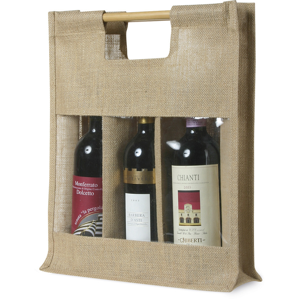 Borsa portabottiglia in juta 3 posti personalizzato promozionale-31