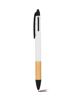 Penna a sfera a 3 colori con touch screen in plastica e bambù