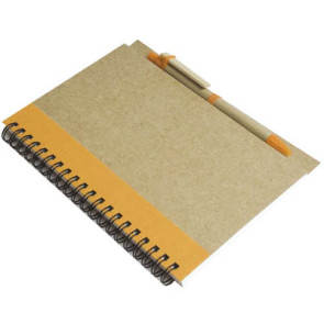 Blocco notes in carta riciclata con penna 14x18 cm.