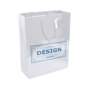 Shopper con soffietto in carta laminata 157 g/m2 con rinforzo alla base, maniglie in cordino e biglietto auguri personalizzato promozionale-217