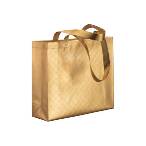Shopper in TNT laminato metallizzata, manici lunghi e soffietto