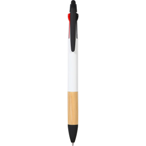 Penna a sfera a 3 colori con touch screen in plastica e bambù