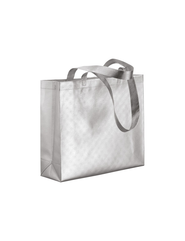 Shopper in TNT laminato metallizzata, manici lunghi e soffietto personalizzato promozionale-01