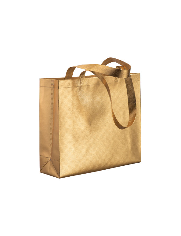 Shopper in TNT laminato metallizzata, manici lunghi e soffietto personalizzato promozionale-01