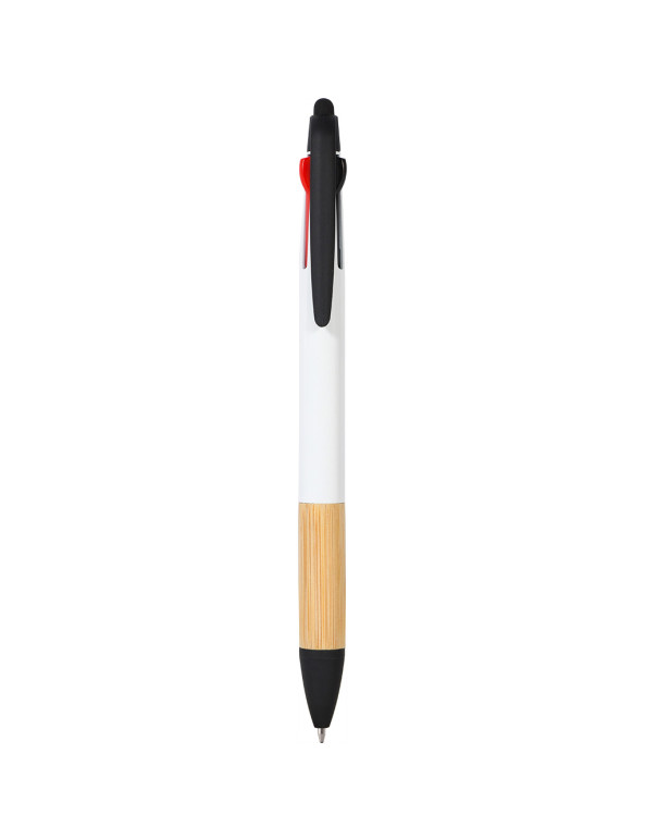 Penna a sfera a 3 colori con touch screen in plastica e bambù personalizzato promozionale-01