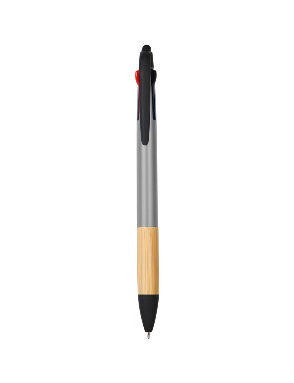 Penna a sfera a 3 colori con touch screen in plastica e bambù personalizzato promozionale-01