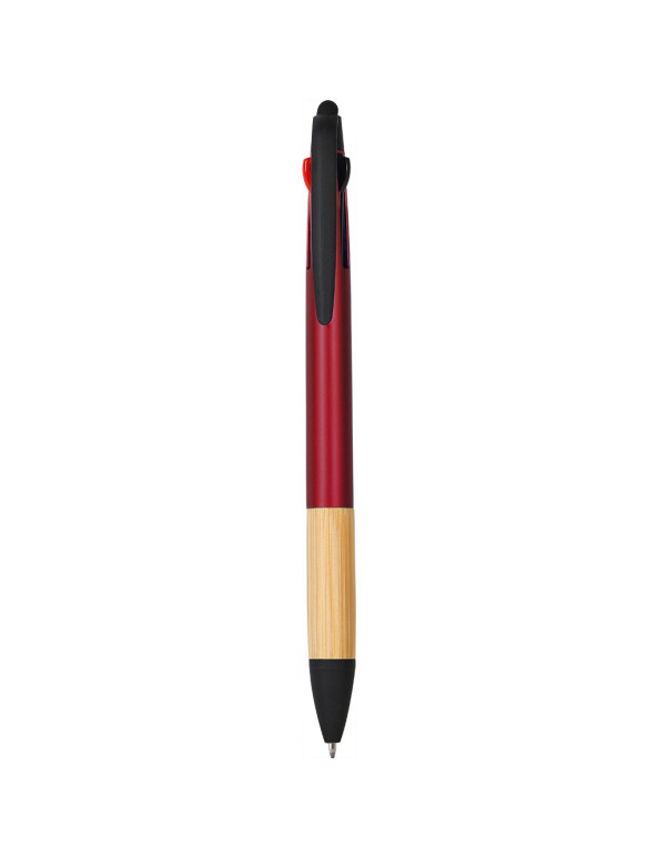 Penna a sfera a 3 colori con touch screen in plastica e bambù personalizzato promozionale-01