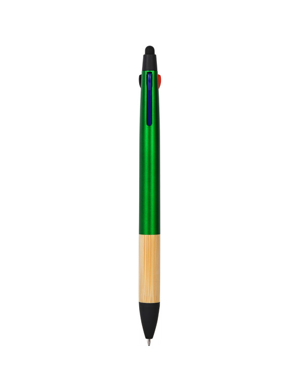 Penna a sfera a 3 colori con touch screen in plastica e bambù personalizzato promozionale-01